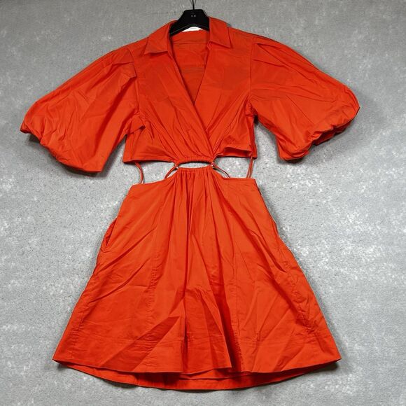 Jonathan Simkhai Dress Womens Small Orange Collared Cutout Waist Mini Dress $365 - Picture 1 of 15